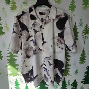 Abstract Black and White Button-Up Shirt